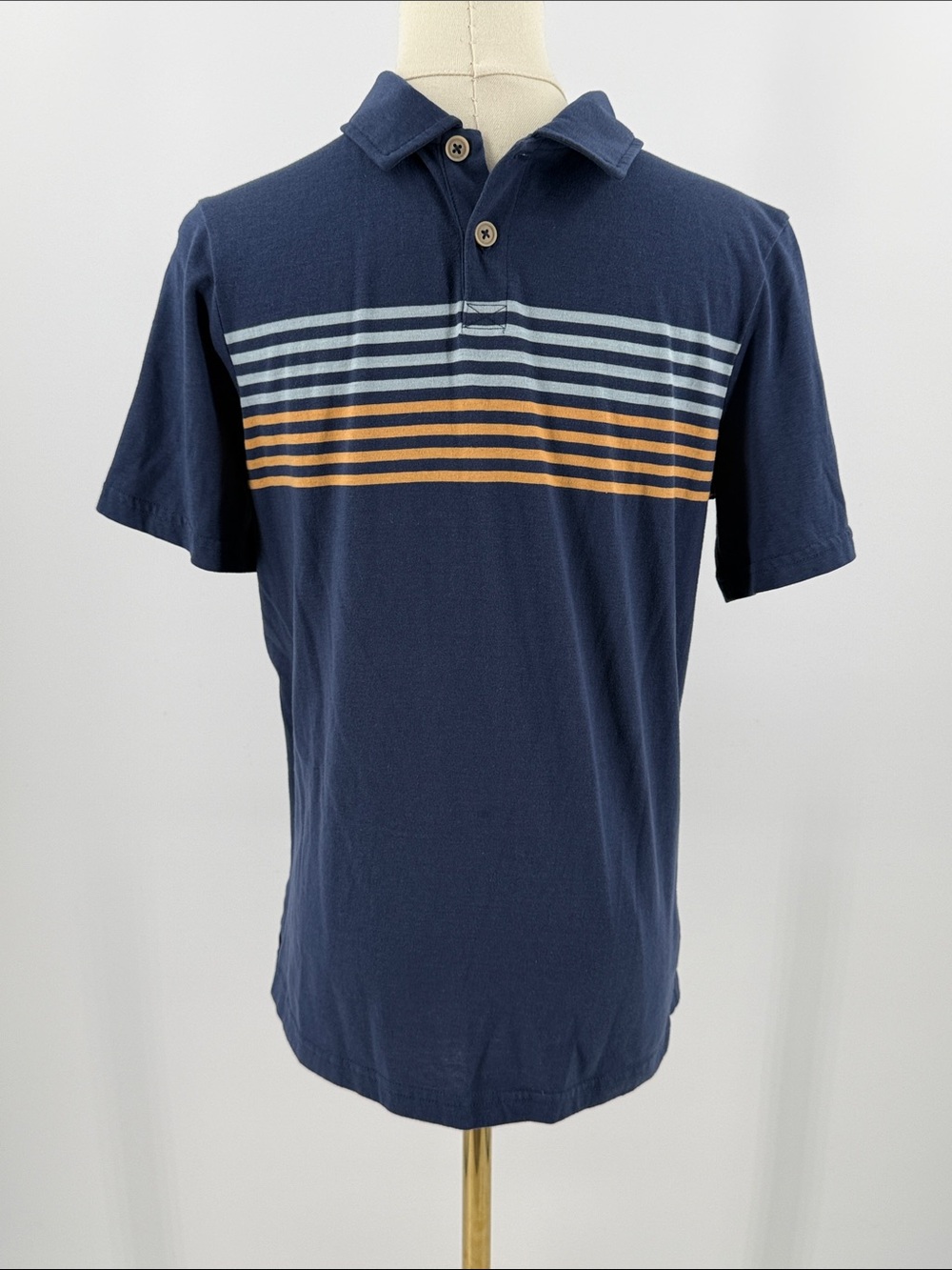 Sonoma Navy Polo with Light Blue and Orange Stripes
